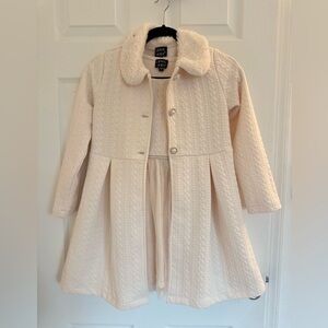 Pink & Violet Cream Quilted Girls' Dress with Coat with Faux Fur Collar